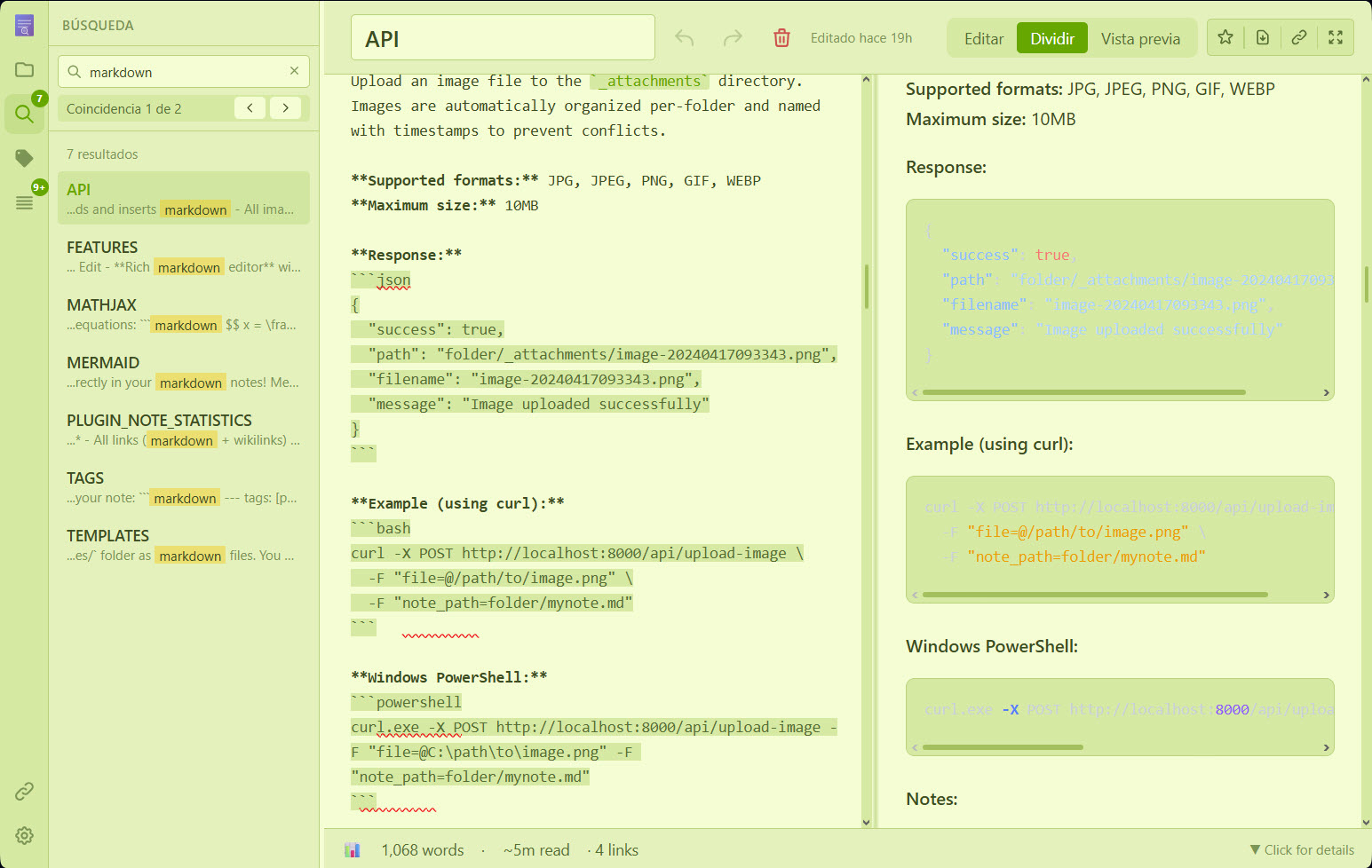 NoteDiscovery smart full-text search results