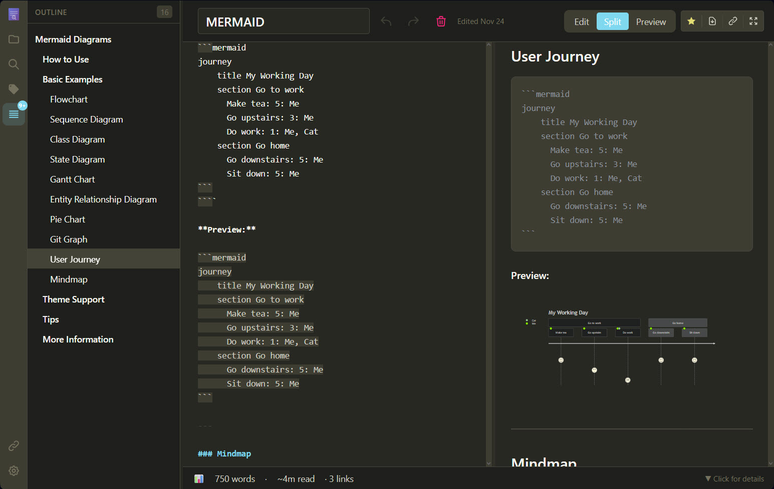 NoteDiscovery outline panel for heading navigation
