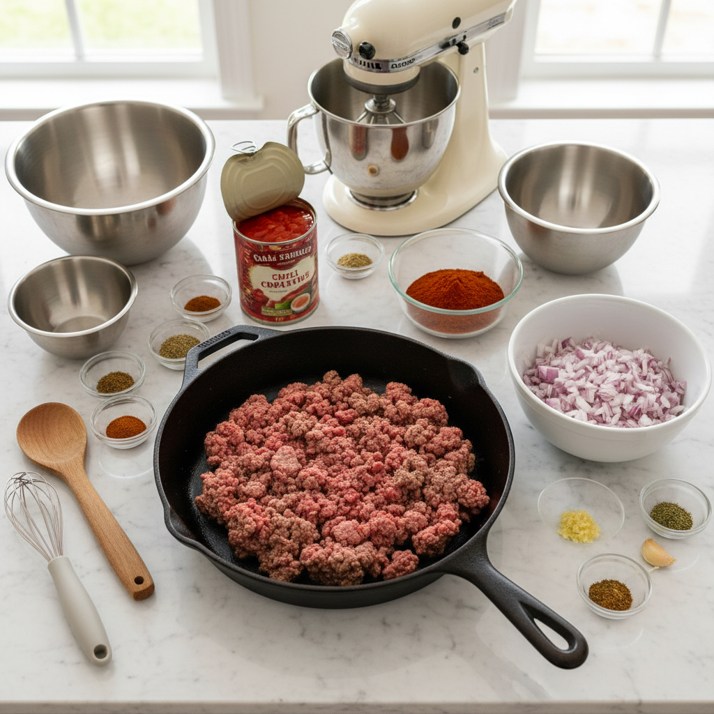 Ingredients and Prep for Atkins Style Spicy Beef Chile