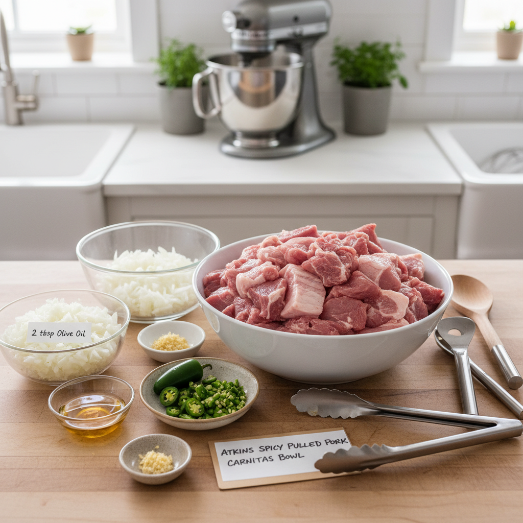 Ingredients for Atkins Spicy Pulled Pork Carnitas Bowl