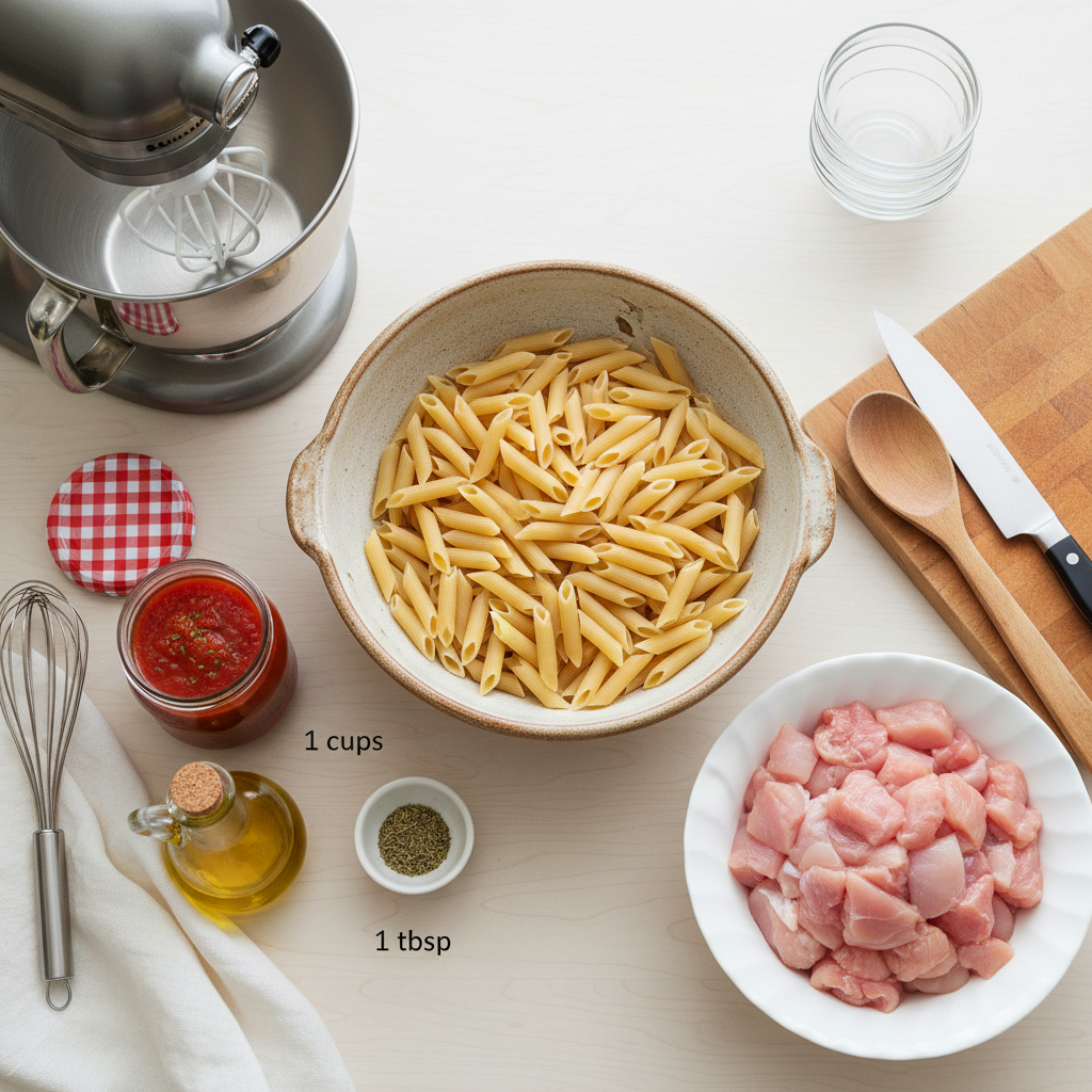 Ingredients and Prep for Chicken Marinara Pasta